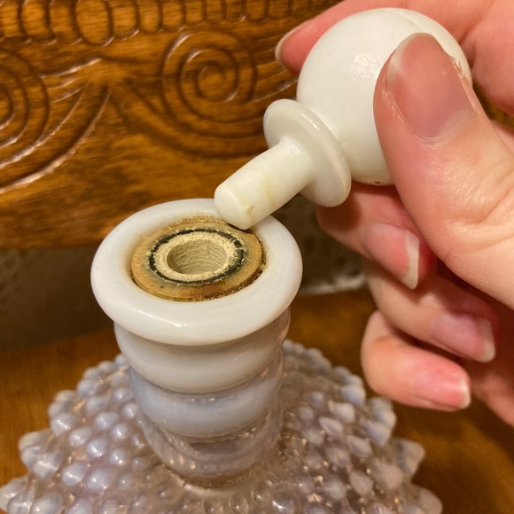 Fenton Opalescent Moonstone Hobnail Glass Perfume Bottle - Vintage, Eclectic - Picture 10 of 14